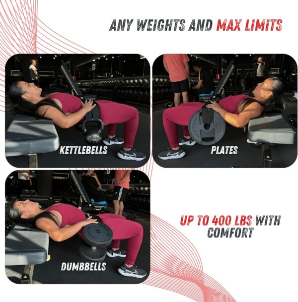 Hip Thrust Belt For Dumbbells Heavy, Kettlebells, Plates, Hip Thrust Band for Women/Men, Double Hook & Loop Booty Builder, Glute Workout Equipment for All Shapes, Use at Home/Gym - Image 3