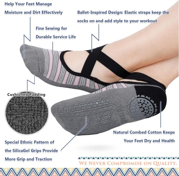Ozaiic Yoga Socks for Women Non-Slip Grips & Straps, Ideal for Pilates, Pure Barre, Ballet, Dance, Barefoot Workout - Image 2
