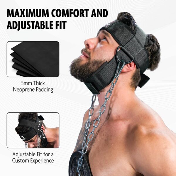 DMoose Neck Harness for Weight Lifting - 30" Heavy Duty Steel Chain - Neck Exerciser, Trainer & Strengthener for Injury Recovery Support & Workout- Adjustable Head & Chin Strap - Image 4