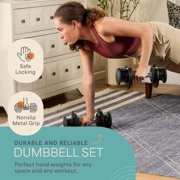 LifePro Adjustable Dumbbell Set/Single – 90lb, 25lb Dumbbells Set of 2, and Single piece - Quick Change Rotating Hand Weights for Women/Men at Home Gym Weight System, Ideal for Home Strength Training - Image 5