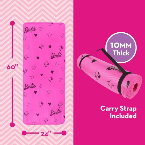 Barbie Love Out Loud Kids Yoga Mat Non Slip for Boys and Girls, All Purpose, PVC, Fitness and Workout Accessories, Pink, 10 mm - Image 5