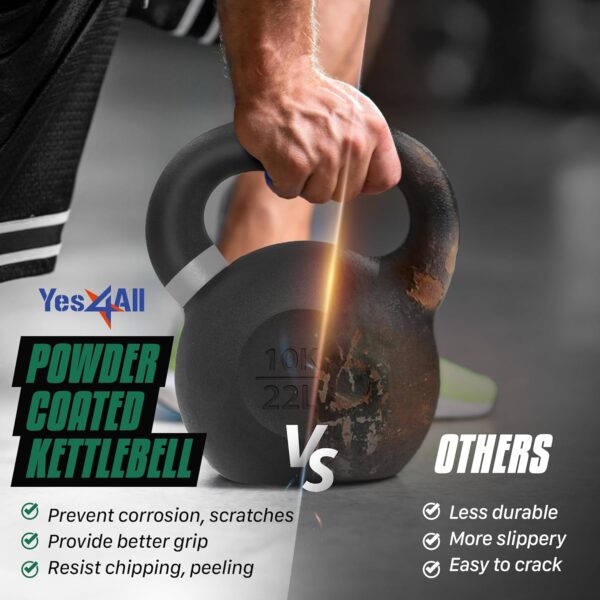 Yes4All Powder Coated Cast Iron Kettlebell Single Mint - 28 KG / 62 LB Strength Training Kettlebells Weight Set for Full Body Workout, Home Gym - Image 6