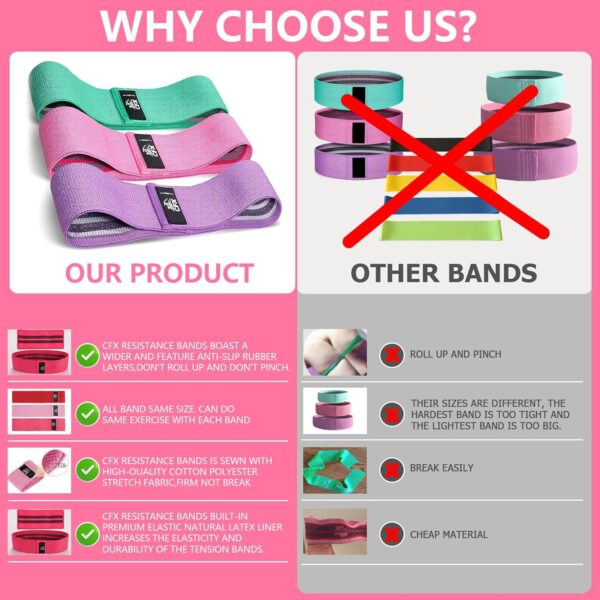 CFX Resistance Bands Set, Exercise Bands with Non-Slip Design for HIPS & Glutes, 3 Levels Workout Bands for Women and Men, Booty Bands for Home Fitness, Yoga, Pilates - Image 5