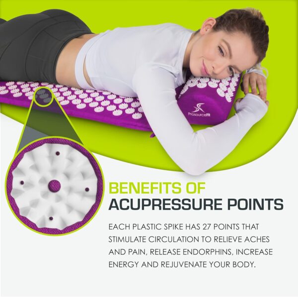 ProsourceFit Acupressure Mat and Pillow Set for Back/Neck Pain Relief and Muscle Relaxation, Large - Green/White - Image 3