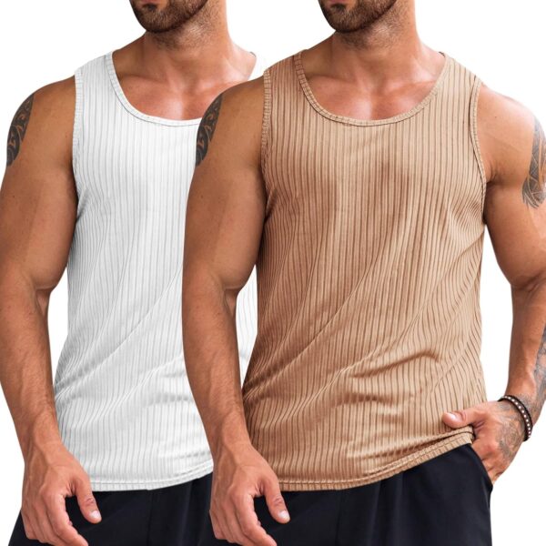Runcati Men's Ribbed Tank Tops 2 Pack Knit Sleeveless Workout T Shirt Muscle Gym Fitness Tee