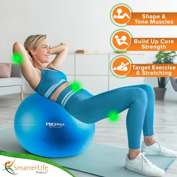 SmarterLife PRO MAX Workout Exercise Ball for Fitness, Yoga, Balance, Stability, or Birth Ball for Pregnancy and Labor, Great as Yoga Ball Chair for Office or Home Gym Equipment - Image 4