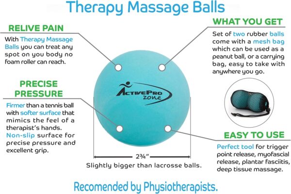 Therapy Massage Ball - Instant Muscle Pain Relief. Proven Effective for Myofascial Release, Deep Tissue Pressure, Yoga & Trigger Point Treatments. Set - 2 Extra Firm Balls W/Mesh Bag. - Image 2