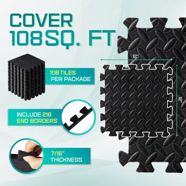 Yes4All 12, 16, 36 SQ. FT Puzzle/Interlocking Exercise Mat Tiles for Home Gym, Exercise EVA Foam Floor Padding with Border for Workout Equipment - Image 2