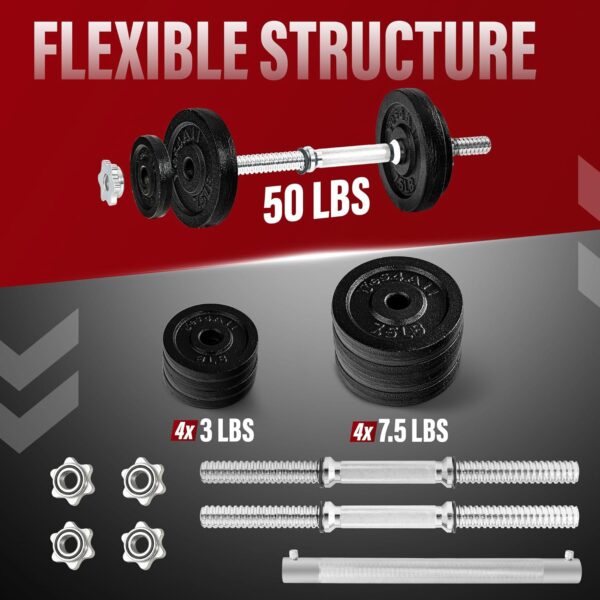 Yes4All Old School Adjustable Dumbbell Set with Weight Plates, Star Lock Collars/Connector, 40lbs to 200lbs Adjustable Weight Plates Set - Image 2