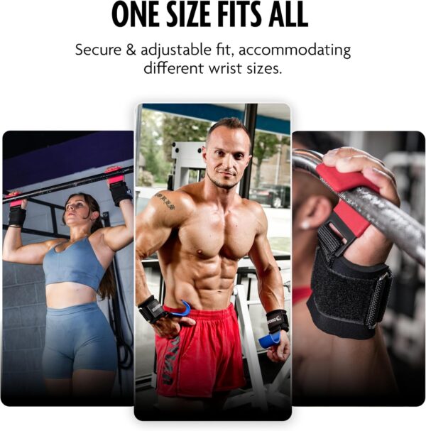 DMoose Fitness Weight Lifting Hooks for Men & Women (Pair) - 8 mm Thick Wrist Padding - Weight Grips for Powerlifting, Shrugs, Rows & Deadlift Support - Gym Lifting Straps with Pull Up Hooks - Image 6