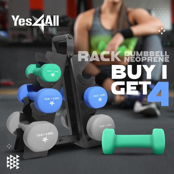 Yes4All Neoprene Coated Dumbbell Hand Weight Sets - Multiple Weight Options with Rack, Anti-roll, Anti-Slip, Hexagon Shape - Image 4