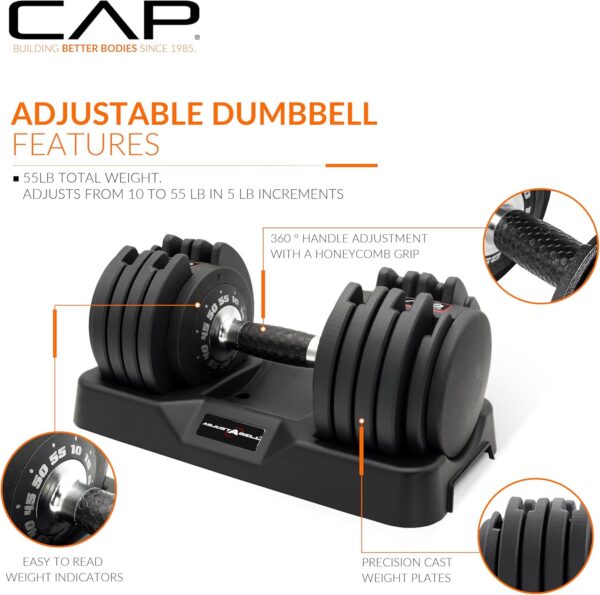 CAP Barbell ADJUSTABELL Adjustable Dumbbell Weights - Singles| 25 & 55 lb Single Weight Option - Image 3