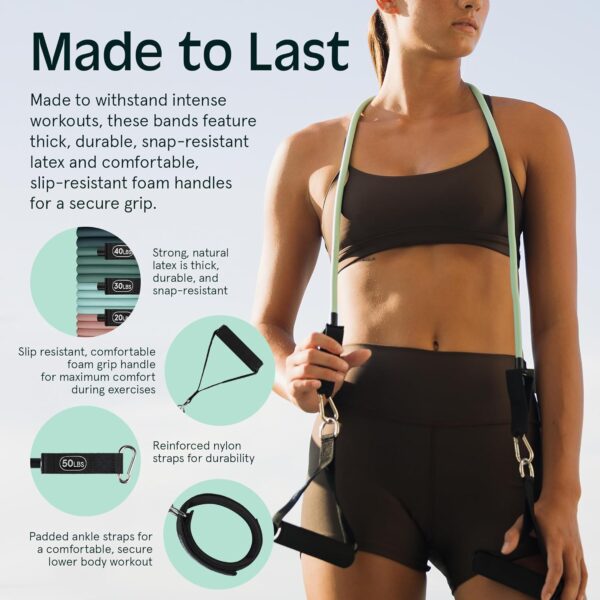 Retrospec Train Resistance Bands Set (5pc) Workout Bands w/Handles, Door Anchor, Carry Bag for Women & Men - Image 5
