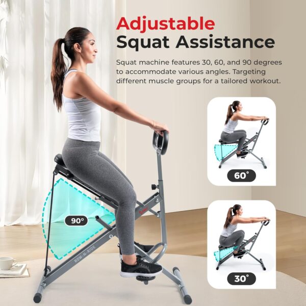 Sunny Health & Fitness Row-N-Ride Squat Assist Trainer, Foldable & Easy Setup Exercise Equipment w/Adjustable Resistance, Home Gym Training Machine for Arm, Glute & Leg Workout, Optional in Colors - Image 3