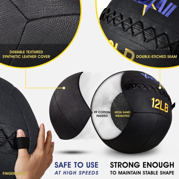 Yes4All Wall Ball, Soft Leather Weighted Medicine Ball, Sand Iron Med Ball for Dynamic Multifunctional Exercise, 6lbs - 30lbs - Image 3