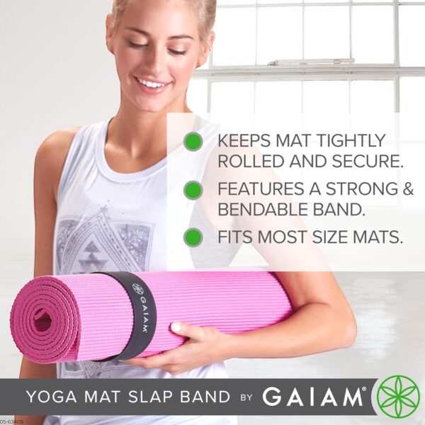 Gaiam Yoga Mat Strap Slap Band - Keeps Your Mat Tightly Rolled and Secure with One Snap - Strong Clasp for Yoga Mat Storage and Travel - Fits Most Size Mats (20"L x 1.5"W), Black - Image 3