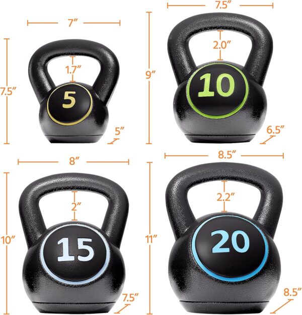 Yaheetech Kettlebell Sets 4 Piece Strength Training KettleBells Weight Set 5lb, 10lb, 15lb, 20lb Kettle Bell for Women & Men for Full Body Workout & Exercise Fitness - Image 3