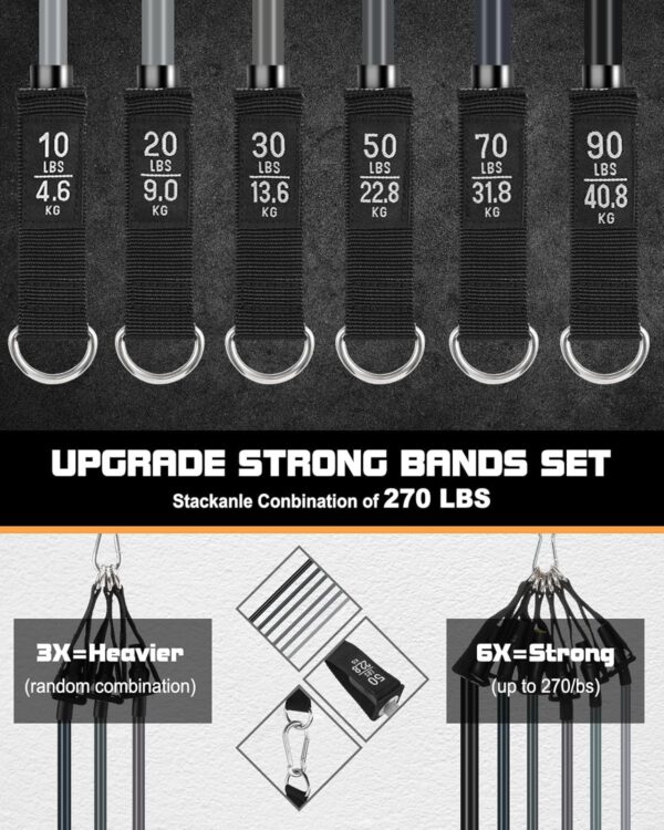 6Pcs Resistance Bands, Workout Bands 270lbs, Exercise Bands with Handles/Door Anchor/Ankle Straps/Bag/Poster for Men, Heavy Resistance Bands for Working Out at Home - Image 2