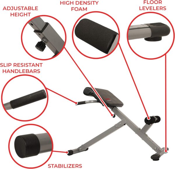 Sunny Health & Fitness Foldable Hyperextension Roman Chair w/Back Extension, Home Gym Sit Up Bench for Glute & Ab Workouts, Optional Adjustment Incline & Multi-Function Heavy-Duty Exercise Equipment - Image 3