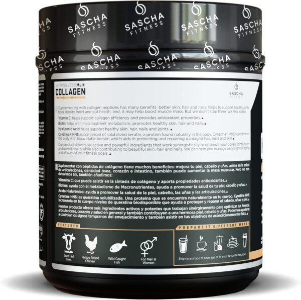 SASCHA FITNESS Hydrolyzed Multi Collagen Peptides Tipes 1,2 & 3 |Hyaluronic Acid|Biotin |Cynatine HSN|Vitamin C & E |for Hairs, Skin & Bone Support|Caramel Macchiato - Image 2