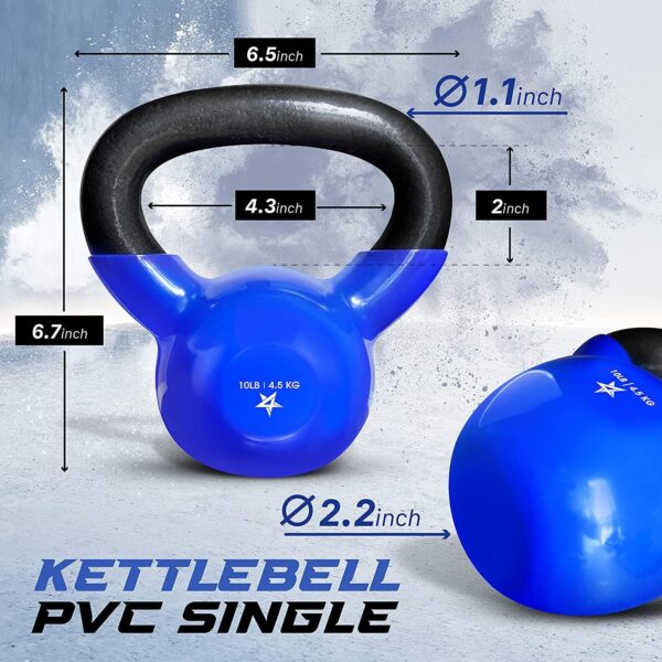 Yes4All 5-65lbs Kettlebells Vinyl Coated Cast Iron for Dumbbell Weights Exercises, Gym, Fitness, Full Body Workout Equipment Push up, Grip and Strength Training - Image 2