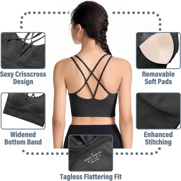 Padded Sports Bras for Women Strappy Cross Back Yoga Bras Pack for Workout Fitness Running Gym Low Impact Top - Image 5