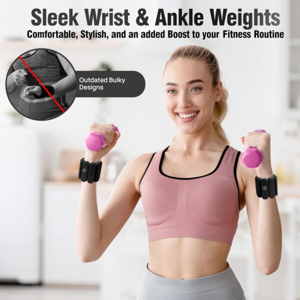 Wrist Weights Set of 2(1LB Each) Adjustable Ankle Weights for Women Men, Wearable Silicone Waterproof Arm Weights for Exercise, Fitness Workout, Yoga, Running, Swimming, Dance - Image 3