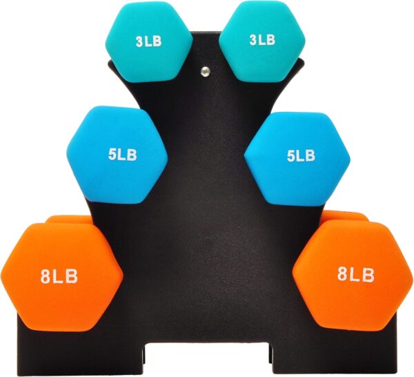 Neoprene Dumbbell Hand Weights, Anti-Slip, Anti-roll, Hex Shape Colorful, Pair or Set with Stand - Image 2