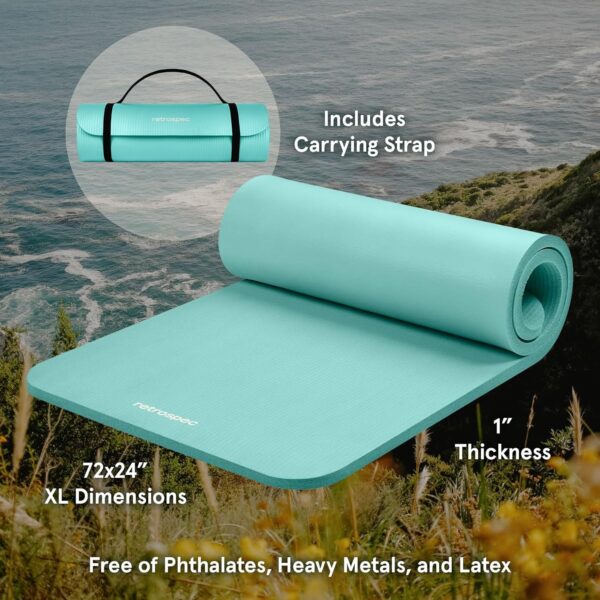 Retrospec Solana Yoga Mat 1" Thick w/Nylon Strap for Men & Women - Non Slip Exercise Mat for Home Yoga, Pilates, Stretching, Floor & Fitness Workouts - Blue Lagoon - Image 2