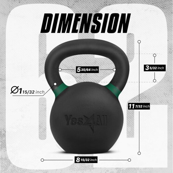 Yes4All Powder Coated Cast Iron Kettlebell Single Mint - 28 KG / 62 LB Strength Training Kettlebells Weight Set for Full Body Workout, Home Gym - Image 2