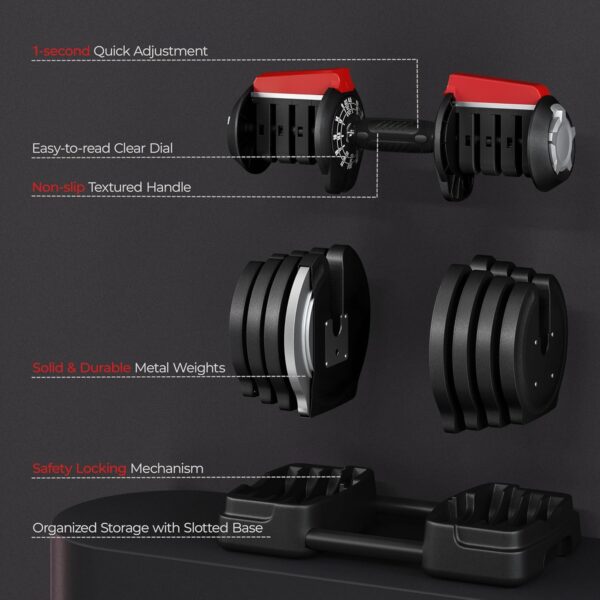 Yaheetech Adjustable Dumbbell Set Free Weight Dumbbells 40lbs/52.5lbs/90lbs Fast Adjust Dumbbells Dumbbell Weight Set, with Tray for Men/Women Strength Training Equipment - Image 6