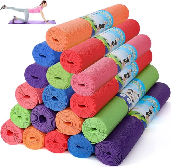 Wettarn 18 Pieces Yoga Mats Bulk Non Slip Exercise Mats Fitness Mats Workout Mats for Women Men Home Workout Gym Floor Exercising, 6 Colors, 68 x 24 x 0.12 Inches