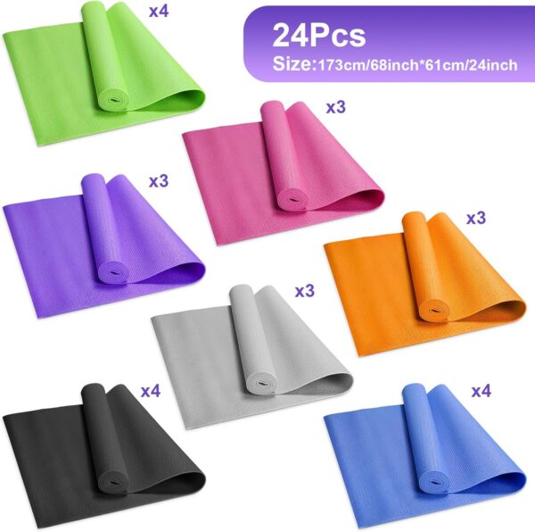 24 Pcs 3 mm Thick Yoga Mat Bulk, 68.11 x 24.02 Inches Exercise Workout Mat Non Slip Fitness Yoga Pad for Women Kids Gym Home Yoga Pilates, Reliable Sturdy Material and Easy to Clean (Multicolor) - Image 4