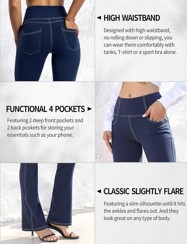 VOOVEEYA Women's Bootcut Leggings - Bootleg Yoga Pants Flare with 4 Pockets,Tummy Control High Waisted Casual Dress Pants - Image 4
