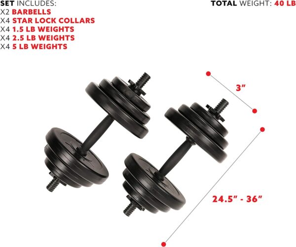 Sunny Health & Fitness Exercise Vinyl 40 Lb Dumbbell Set Hand Weights for Strength Training, Weight Loss, Workout Bench, Gym Equipment, and Home Workouts - Image 4
