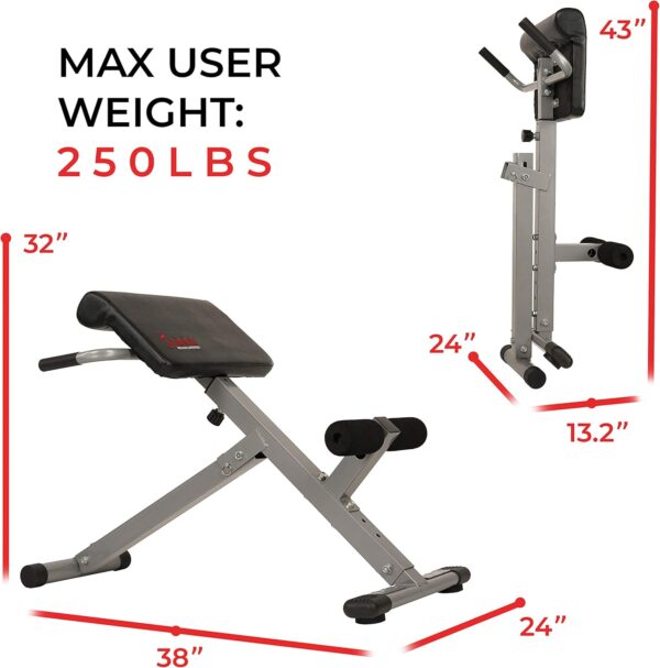 Sunny Health & Fitness Foldable Hyperextension Roman Chair w/Back Extension, Home Gym Sit Up Bench for Glute & Ab Workouts, Optional Adjustment Incline & Multi-Function Heavy-Duty Exercise Equipment - Image 4