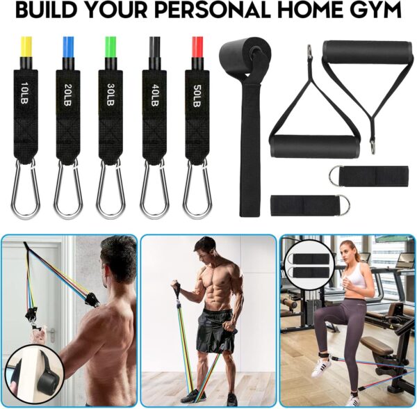 Resistance Bands Set 17pcs, Resistance Band, Exercise Bands Fitness Workout with Wide Handles, Door Anchor, Steel Clasp, Carry Bag, Ankle Straps for Home Gym Outdoor Travel (23PCS-Colour) - Image 6