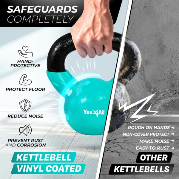 Yes4All 5-65lbs Kettlebells Vinyl Coated Cast Iron for Dumbbell Weights Exercises, Gym, Fitness, Full Body Workout Equipment Push up, Grip and Strength Training - Image 3