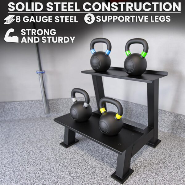 Synergee Kettlebell Storage Rack - Gym Storage Rack for Fitness Equipment Organization. 2-Tier Shelf for Holding Kettlebells. - Image 4