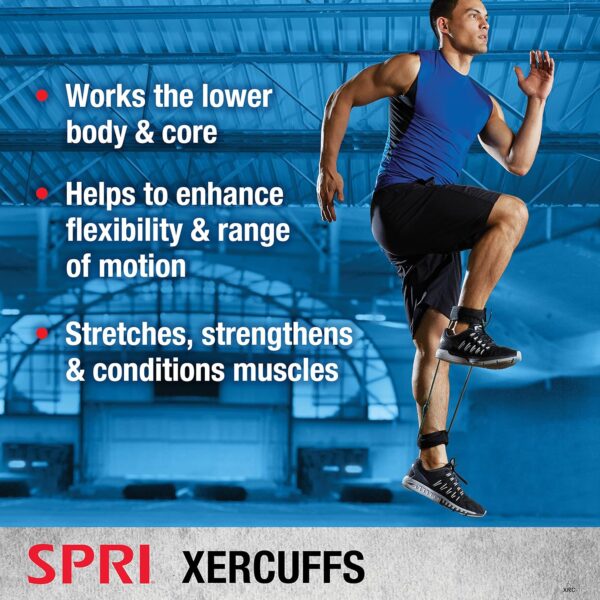 SPRI Xercuff Leg Resistance Band Exercise Cord with Non-Slip Padded Ankle Cuffs (All Bands Sold Separately) Portable for the Gym or At Home Workout Equipment - Image 2