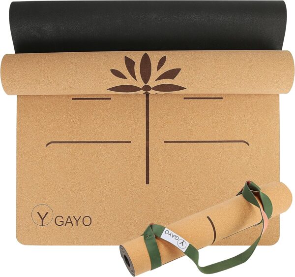 Premium Yoga Cork Mat | 5mm Thick Natural Tree Rubber Base and Bigger Mat for Extra Support, Alignment lines for Guidance | Non-Slip, Natural & Eco-friendly, Your Ultimate Eco-Friendly Yoga Companion