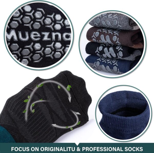 Muezna Men's Non-Slip Yoga Socks, Anti-Skid Pilates, Barre, Bikram Fitness Hospital Slipper Socks with Grips - Image 5