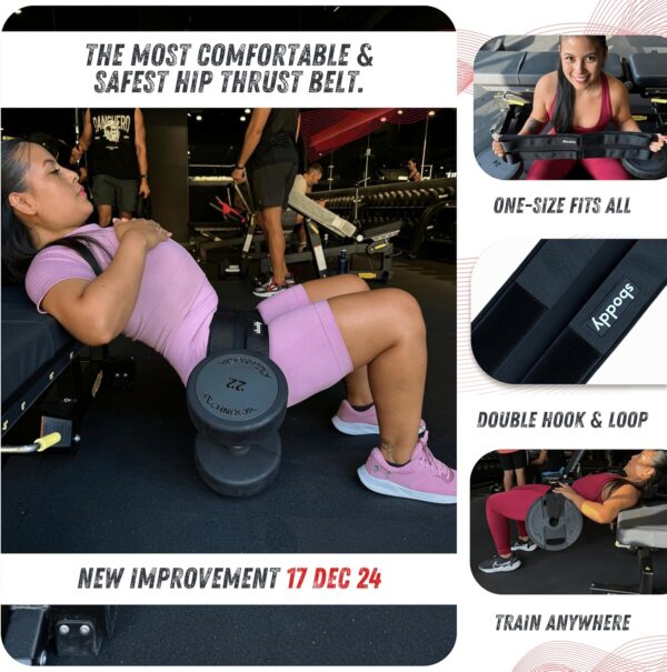 Hip Thrust Belt For Dumbbells Heavy, Kettlebells, Plates, Hip Thrust Band for Women/Men, Double Hook & Loop Booty Builder, Glute Workout Equipment for All Shapes, Use at Home/Gym - Image 2