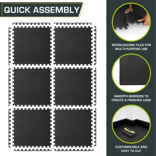 ProsourceFit Extra Thick Puzzle Exercise Mat, EVA Foam Interlocking Tiles for Protective, Cushioned Workout Flooring for Home and Gym Equipment, Black - 3/4 inch - 96 Sq Ft - 24 Tiles - Image 7
