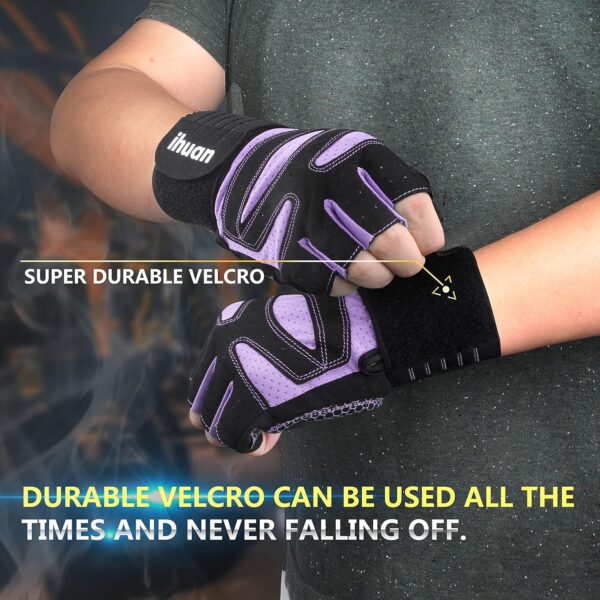 ihuan Ventilated Weight Lifting Gym Workout Gloves with Wrist Wrap Support for Men & Women, Full Palm Protection, for Weightlifting, Training, Fitness, Hanging, Pull ups - Image 4