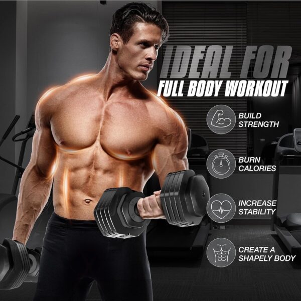 Yes4All 25/55LB Adjustable Dumbbells Pair/Single, 5-in-1 Dumbbells Adjustable Weights with Anti-Slip Handle & Sturdy Prolocks - Image 5