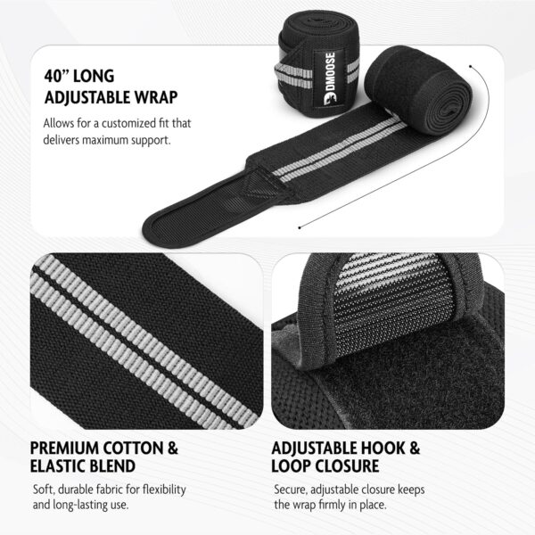 DMoose Fitness Elbow Wraps for Weightlifting (Pair) - 40'' Adjustable Elbow Strap for Gym Workout & Bench Press, Compression Elbow Wraps for Tendonitis & Joint Support, Elbow Sleeve Weightlifting Wrap - Image 3
