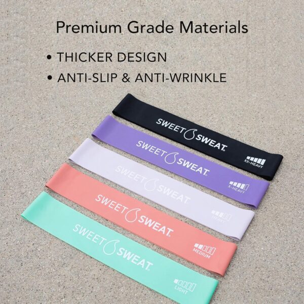 Sweet Sweat Mini Loop Resistance Bands - Set of 5 | Exercise Hip Booty Bands for Squats, Lunges, Physical Therapy, Yoga, Pilates, Rehab and Home Workout | Non-Latex Elastic Bands Includes Carry-Bag - Image 2