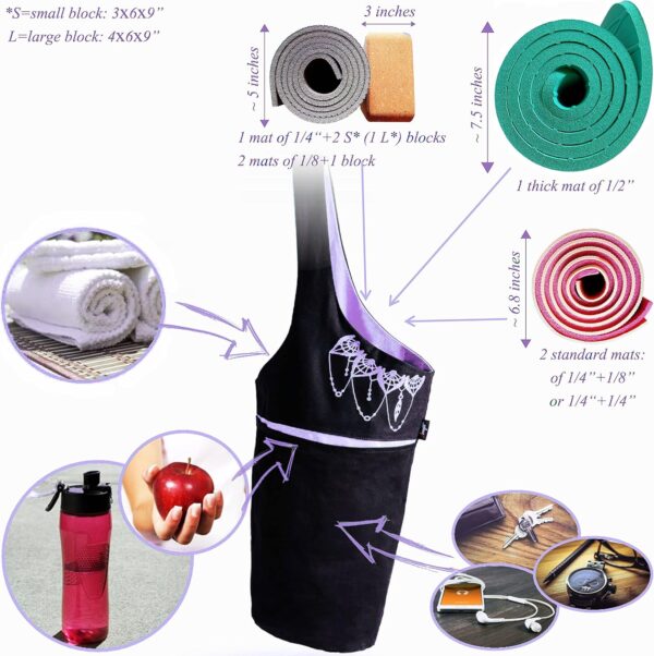 Yoga Mat Bag, Long Tote with Pockets for your Yoga Accessories, Yoga Bag with Bonus Yoga Mat Strap Elastics, Holds Most Pilates Mats - Image 5