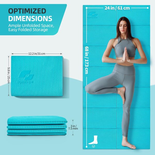 Foldable Yoga Mat for Travel, 68"x24" Folding Travel Gym Mat for Women Yoga Studio, Packable and Portable Pilates Mat with Storage Bag Easy to Carry, Lightweight Travel Workout Mat, 2mm/4mm - Image 4